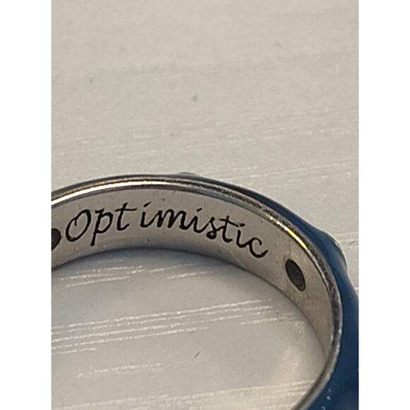 925 Sterling Silver C Z Blue Enamel Band Ring Size 7 "Optimistic" Engraved Insid - Picture 4 of 5